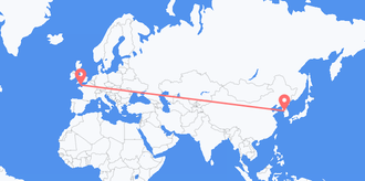 韓国からガーンジー島行きのフライト