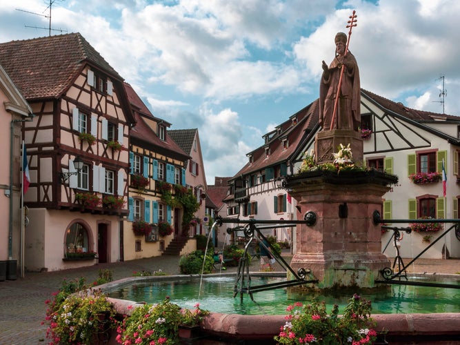 Photo of The nicely village of Eguisheim in Alsace .