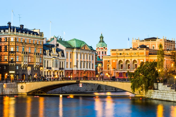 View over central Stockholm at dusk.