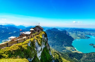 Photo of panorama of Hintertux ski resort in Zillertal Alps in Austria.