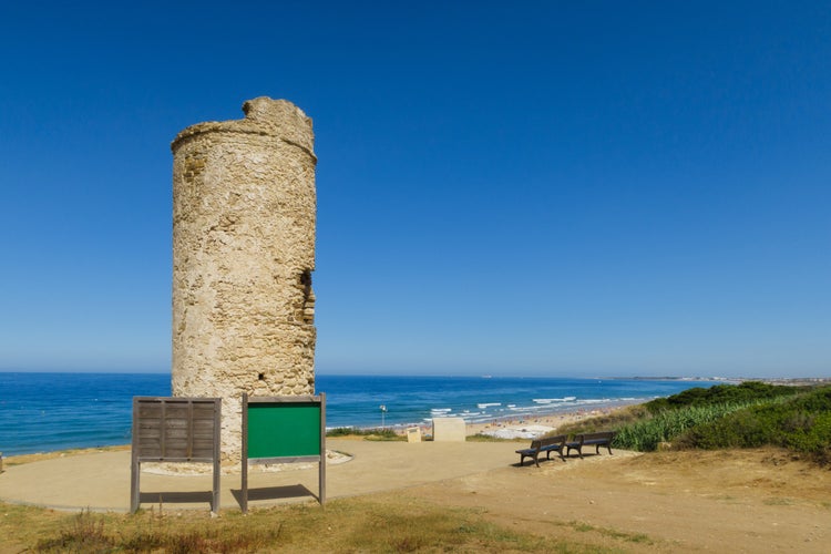 Views of the beach of La Barrosa in Sancti Petri, Chiclana, view from the Puerco tower