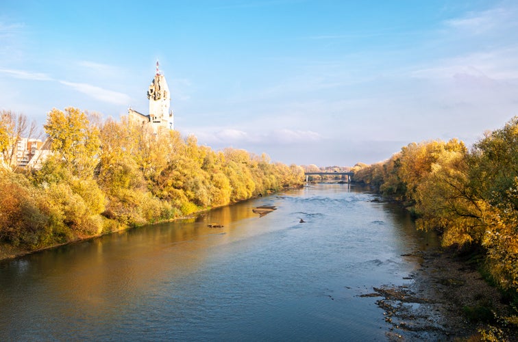 photo of view of Landscape view of the river Somes in autumn season in Satu Mare, region of Maramures in Romania.