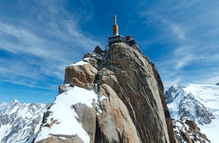 photo of an aerial view from Aiguille des Grands Montets on Argentière in winter, France.