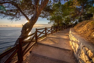 Photo of Javea Xabia skyline view from Mediterranean sea Alicante Spain.