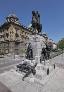 Krakow, Poland - August 12, 2022: View of the Grunwald Monument in Plac Jana Matejki (English: Jan Matejko Square).