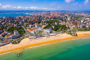 Photo of Santander city beach aerial panoramic view.