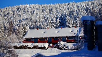 Snowboarding in the Norwegian mountains in Kongsberg.