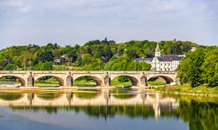 Photo of Bordeaux aerial panoramic view. Bordeaux is a port city on the Garonne river in Southwestern France.