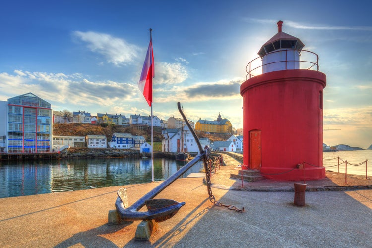 Lighthouse of Alesund town in sunny day, Norway.