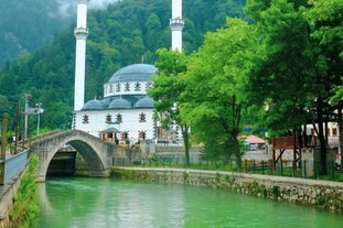 Photo of aerial view to the Uzungol lake famous tourist destination in summer in city of Trabzon ,Turkey.