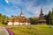 Photo of Traditional Maramures neo-gothic wooden architecture in Sapanta-Peri monastery, Romania .