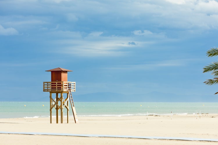 lifeguard cabin on the beach in Narbonne Plage, Languedoc-Roussillon, France