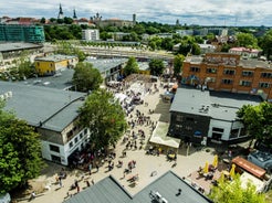 Scenic summer view of the Old Town and sea port harbor in Tallinn, Estonia.