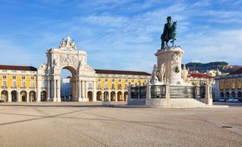 Photo of Lisbon City Skyline with Sao Jorge Castle and the Tagus River, Portugal.