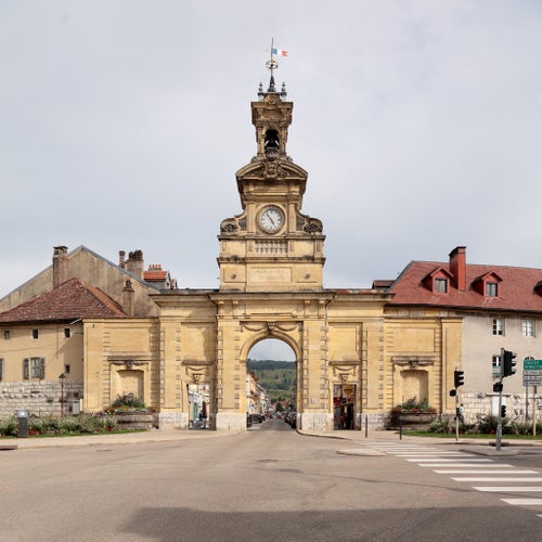 photo of view off Triumphal Arch of the Porte Saint-Pierre (St. Peter's Gate) in Pontarlier, France.