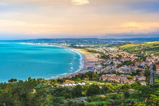 Photo of aerial view of Vasto Marina and Adriatic sea, Italy.