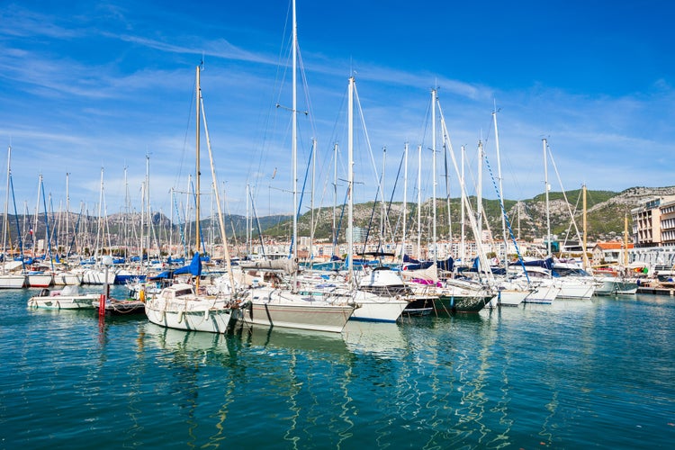 Photo of yachts and boats in the Toulon port in Cote d'Azur province in Sothern France.