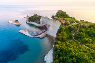 Photo of aerial view of Palaiokastritsa beach on Corfu islands, Greece.