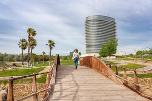 Scenic aerial view of the Agbar Tower in Barcelona in Spain.