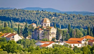 Photo of adriatic village of Bibinje harbor and waterfront panoramic view, Croatia.