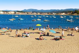 photo of an aerial view above Saint-Jean-de-Luz is a fishing town at the mouth of the Nivelle river, in southwest France’s Basque country. 