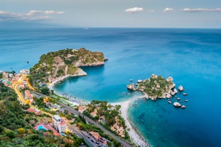 Photo of Isola Bella rocky island in Taormina, Italy.