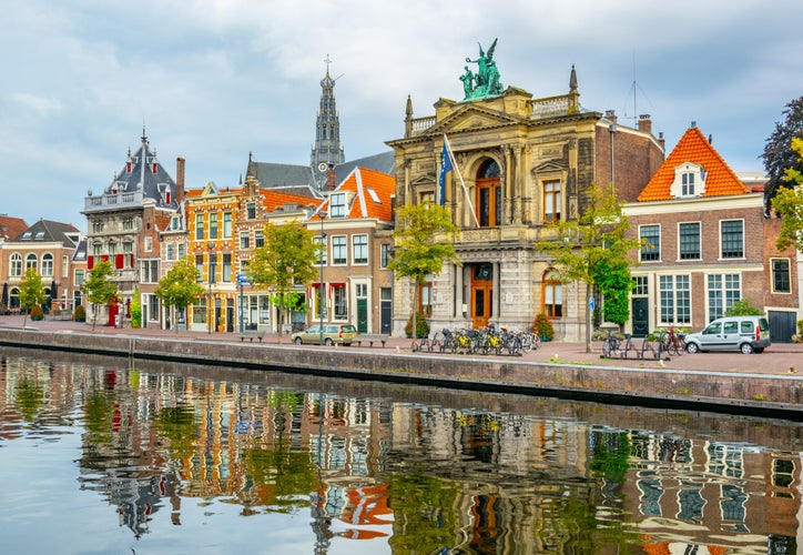 Teylers museum situated next to a channel in the dutch city Haarlem, Netherlands