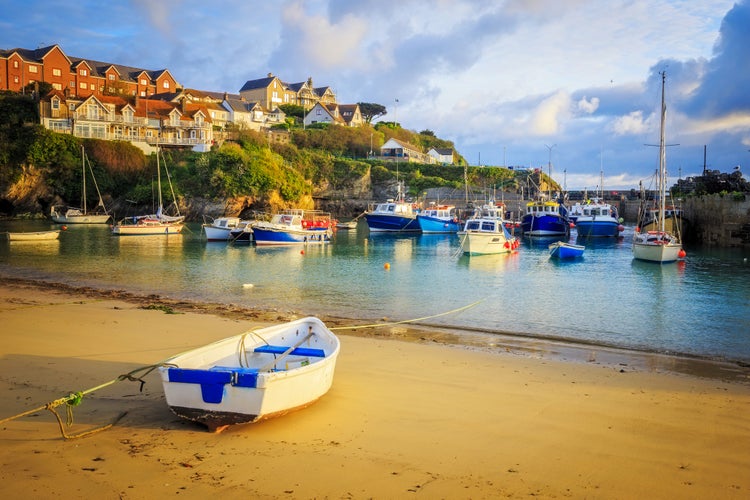 Photo of fishing boats in the harbour at Newquay on the Cornwall coast.