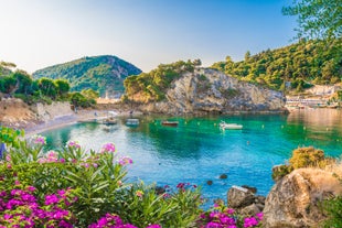 Photo of panoramic aerial view of Palaiokastritsa, Corfu, Greece.