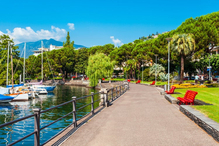 Photo of waterfront promenade in Locarno. Locarno is a town located on the shore of Lake Maggiore in the Ticino canton in Switzerland.