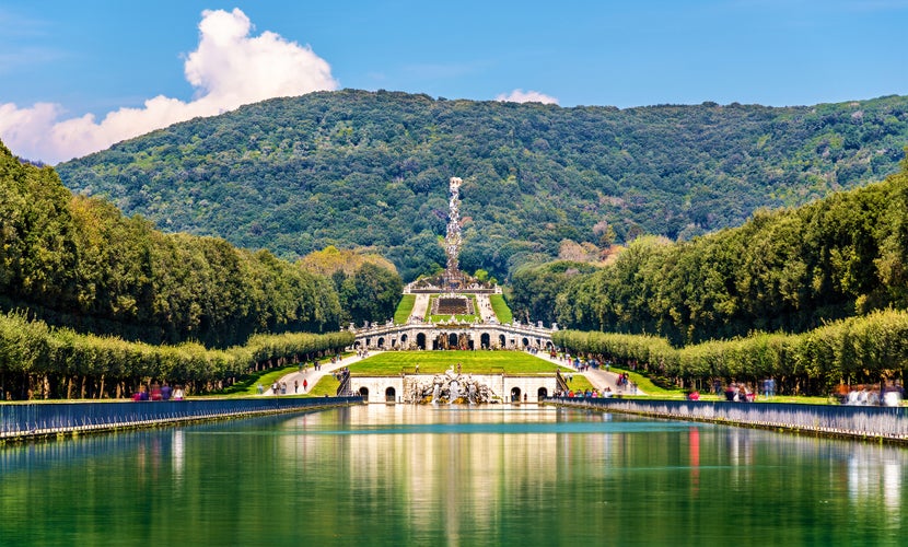 Photo of Kilometers-long promenade along cascades at the Palace of Caserta, Italy.