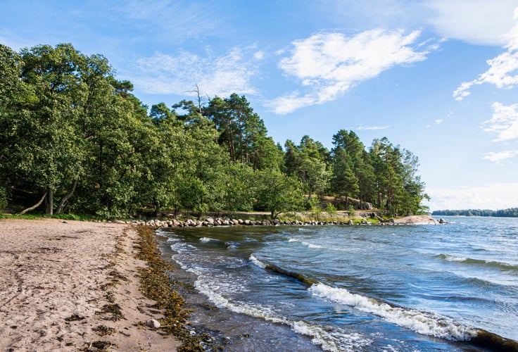 View of the Karhusaari swimming beach and Gulf of Finland, Espoo, Finland