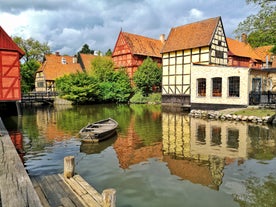 Photo of Roskilde square and Old Town Hall, Denmark.