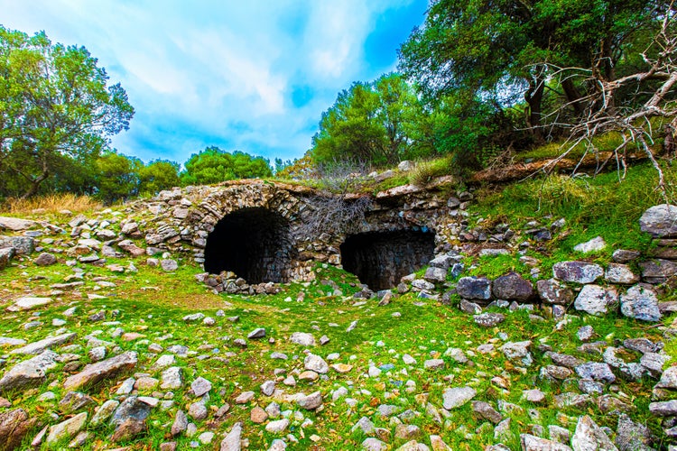 View of the Gymnasium Bath located on the southwest terrace. Aigai (Aiolis) Ancient City, Yuntdağı Köseler Village, Manisa, Turkey.