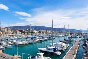 Photo of panoramic aerial view of town Rapallo in Liguria, Italy.