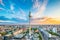 Photo of aerial view of Berlin skyline with famous TV tower at Alexanderplatz  at sunset, Germany.