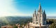 Photo of Temple Sacred Heart of Jesus on Mount Tibidabo on background of blue sky, Barcelona, ​​Spain.