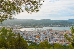 photo of an aerial view of Sant Antoni de Portmany in Ibiza islands, Spain.