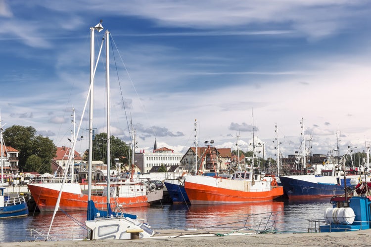 Sights of Poland. Harbor on Polish seaside - Ustka. Touristic town.