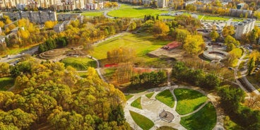 Panorama of Kaunas from Aleksotas hill, Lithuania.