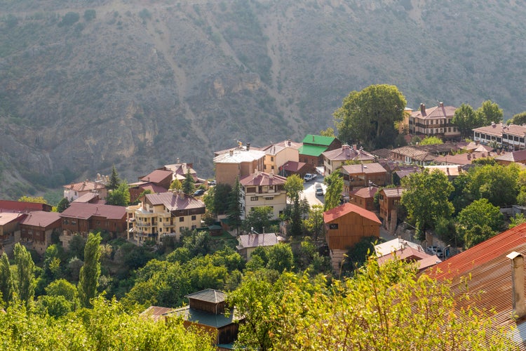 Photo of aerial landscape view of Kemaliye town between valley in Kemaliye or Egin, Erzincan, Turkey.