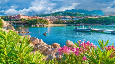 Photo of aerial view of Budoni beach on Sardinia island, Sardinia, Italy.