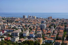 Photo of aerial view of colorful summer view of Pescara port, Italy.