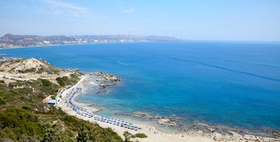 Photo of Faliraki the primary seaside resort village on the Greek island of Rhodes.