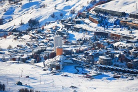 photo of panoramic view of Sestriere village from above, famous ski resort in the Italian western Alps, Piedmont, Italy.