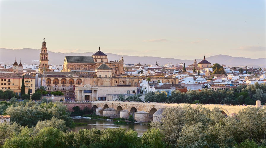 Mosque-Cathedral across the Calahorra Tower and the Roman Bridge over the Guadalquivir River, Cordoba, Andalusia, Spain.jpg