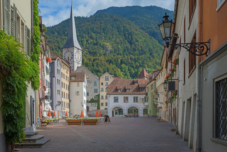 The Main square of Chur during morning , The charming towns in Switzerland .