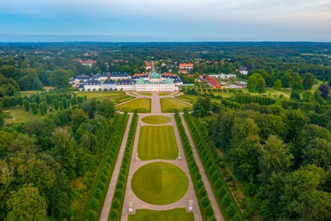 Photo of aerial view of Fredensborg Slot palace in Denmark.