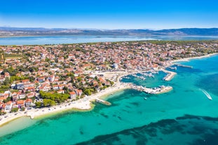 Photo of adriatic village of Bibinje harbor and waterfront panoramic view, Croatia.