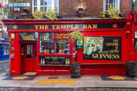Photo of popular historical part of the city, Temple Bar quarter in Dublin, Ireland.